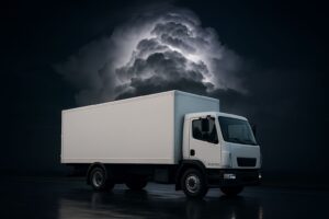 Elektrisk skåpbil levererar paket med solpaneler på taket.